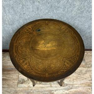 Italian Sorentino Style Marquetry Pedestal Table 