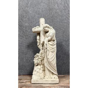 Very Large Whitewashed Terracotta Religious Statue