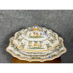 Moustier Style Earthenware Soup Tureen And Tray  