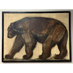 Large Oil On Canvas "the Brown Bear" Circa 1950