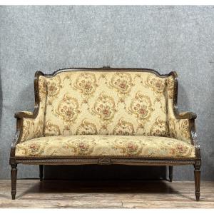 Louis XVI Style Wingback Bench In Carved Wood