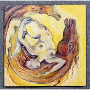 Very Large Oil Painting On Canvas Signed And Dated