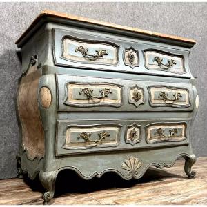 Louis XV Tombeau Commode Fully Curved In Painted Patinated Wood