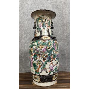 China Nanking 19th Century: Earthenware Baluster Vase