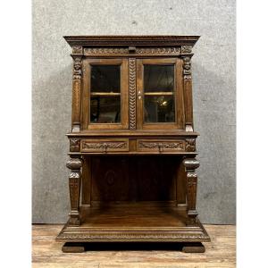 Renaissance Style Solid Oak Console Display Cabinet