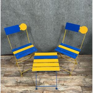 Set Of 2 Folding Chairs And 1 Stool, Kis Folding Model, By Denis Balland For Fermob