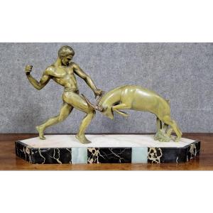 Kowas: Large Group In Green Patinated Spelter, Art Deco Period