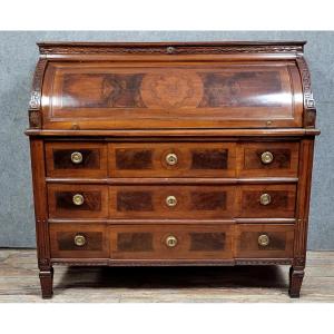 Important Louis XVI Period Cylinder Desk Chest Of Drawers In Marquetry 
