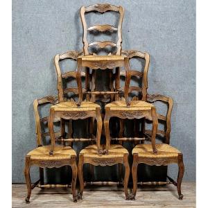 Set Of 6 Louis XV Style Provencal Chairs In Oak 