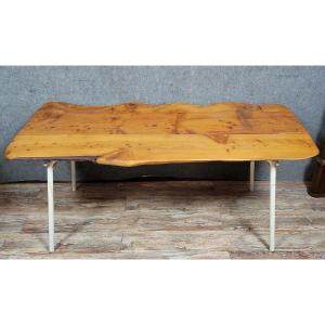 Brutalist Dining Table In Wood And Iron 