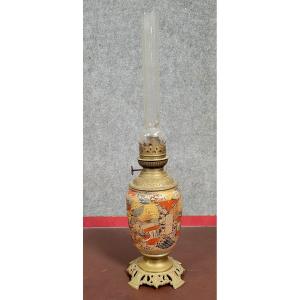 Asia 19th Century: Porcelain And Gilded Bronze Oil Lamp 