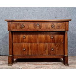 Empire Period Chest Of Drawers In Walnut And Gilded Bronze Circa 1810-1820