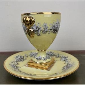 Le Tallec: Empire Style Porcelain Cup With Floral Decorations On A Yellow Background 