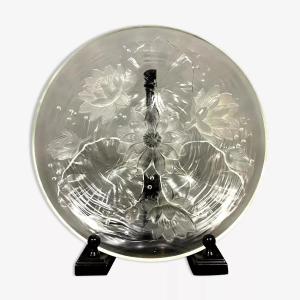 Verlys France: Large Art Deco Sunflower Bowl In Pressed Glass Circa 1940