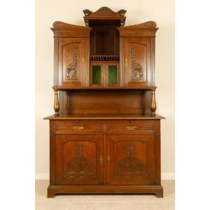After Majorelle: Butterfly-shaped Sideboard From The Art Nouveau Period In Solid Wood Circa 1900