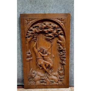 Mass-carved Wooden Panel From The Late 19th Century