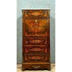 Napoleon III Period Lady's Secretary In Precious Wood Marquetry Depicting Foliage