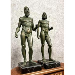 From The Antique: The Warriors Of Riace In Cast Iron With Bronze Patina 