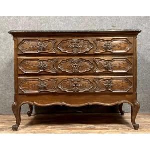 Louis XV Baroque Chest Of Drawers In Solid Walnut Circa 1850-1880 