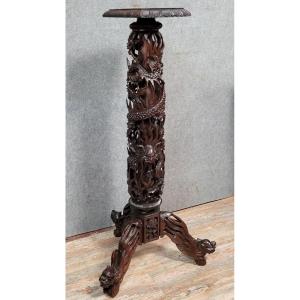 China 19th Century: Old Ironwood Stool Carved From The Mass