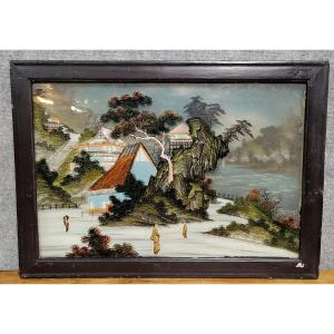 Asia, 19th Century: Animated Landscape Fixed Under Glass  