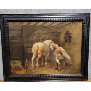 18th Century Flemish School: Oil On Panel / The Stable  
