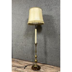 Very Large Gilt Bronze Candlestick Mounted As A Lamp 