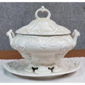 Large Slipware Soup Tureen With Its Tray