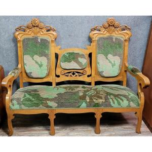 In The Spirit Of Alfonce Mucha's Forms: Rare Art Nouveau Period Bench 