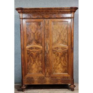 Large Louis Philippe Period Burgundy Armoire In Walnut And Burl