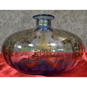 Pot-bellied Crystal Vase With Bronze Decorations From The Art Nouveau Period 