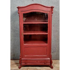 Bieidermeier Period Bookcase Or Display Case, Lacquered In Terra Cotta 