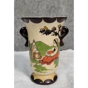 Hendaye Gaitaud: Vase With Basque Decoration Signed Under The Heel
