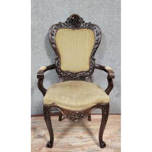 Louis XV Style Curved Office Chair In Carved Mahogany 