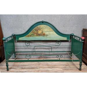 Rare Venetian Napoleon III Period Bench Seat In Cast Iron And Lacquered And Painted Sheet Metal 