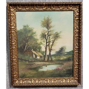 Henri Catrou, 19th Century: Oil On Canvas, Lakeside Landscape (b)  