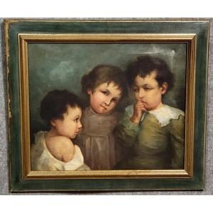 Large Oil On Canvas, Circa 1900-1920: The Three Children  