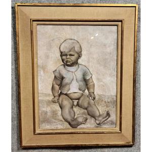 Large Oil Painting On Canvas, Mid-20th Century: The Chubby Baby  