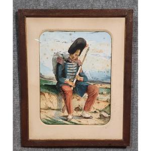 The Warrior's Rest: Large Watercolor From The Napoleon III Era