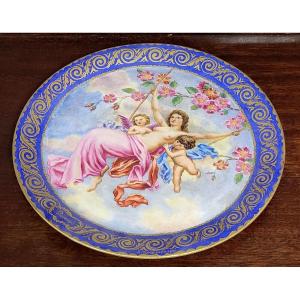 A Viennese Porcelain Dish Depicting A Finely Hand-painted Mythological Scene
