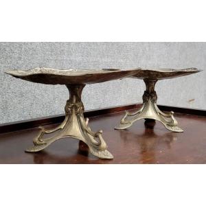 Pair Of Art Nouveau Gilt Bronze Trinket Dishes Or Bowls 