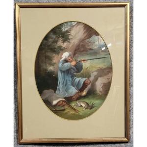 19th Century English School: Watercolor Painting "the Poacher"