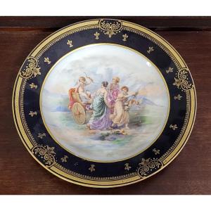 Royal Vienna: Large Porcelain Platter With Hand-painted Decoration 