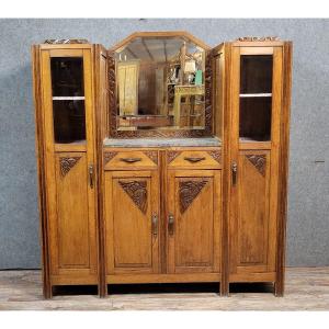 Two-part Art Nouveau Oak Display Cabinet