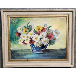 Bournay Rosebush: Oil Painting On Canvas, Still Life With Flowers
