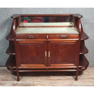 According To Louis Majorelle: Rare And Large Art Nouveau Period Piece Of Furniture In Mahogany And Embossed Leather