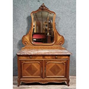 Louis XV Rococo Style Walnut Dressing Table With A Cheval Glass, Late 19th Century 