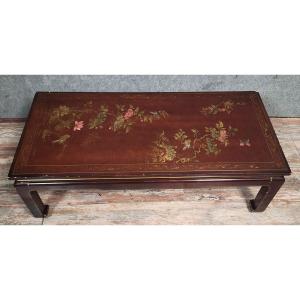 20th Century Asia: Lacquered Coffee Table Decorated With Birds In Flowering Branches  