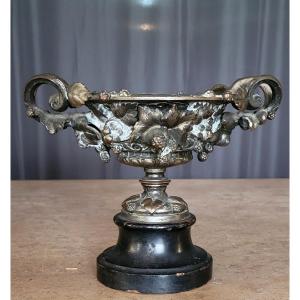 A Patinated Bronze Cup, Richly Decorated With Foliage, Bunches Of Grapes And Scrolls. 
