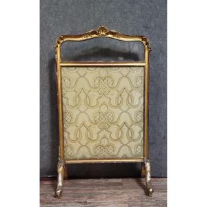 Antique Louis XV Style Fire Screen, In Carved And Gilded Wood, In Need Of Restoration
